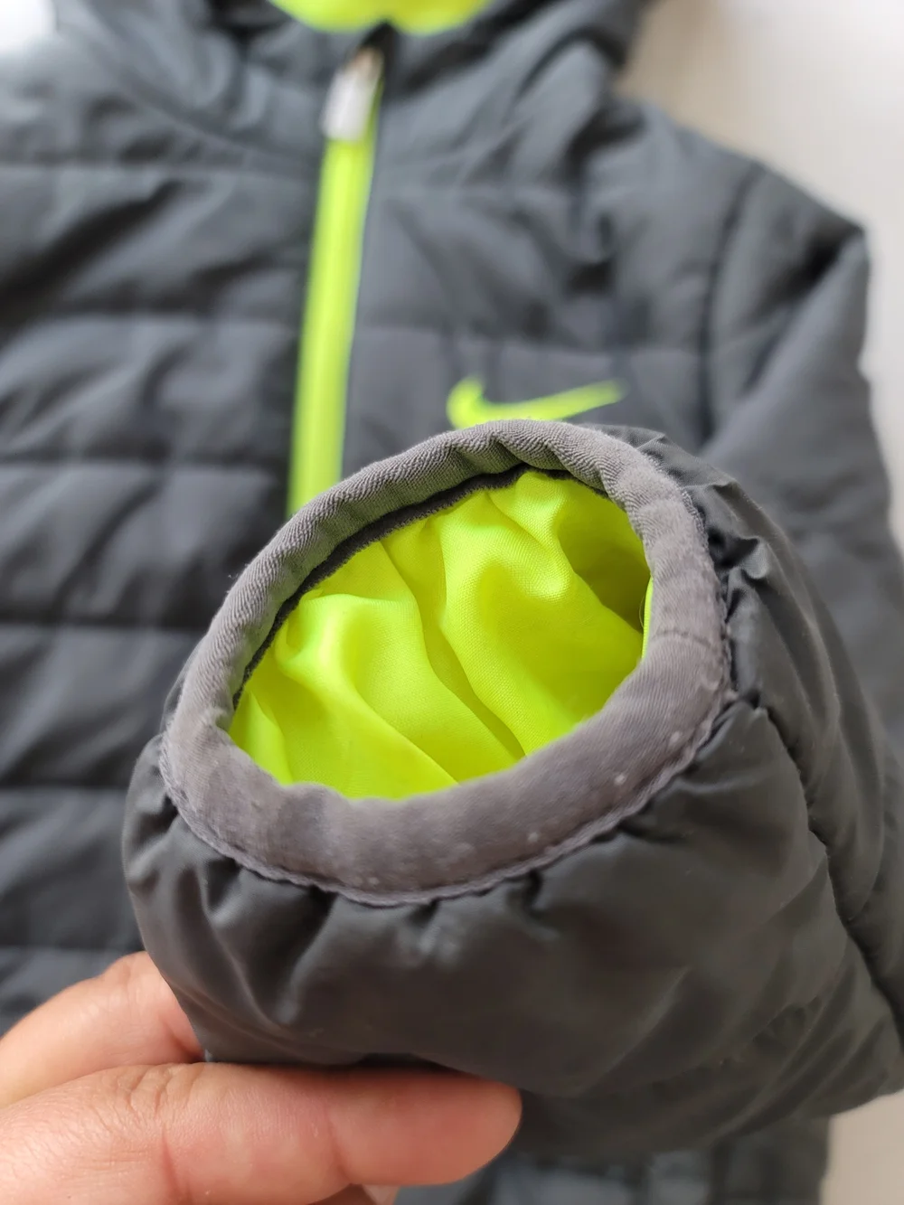 Nike Kids' 4T Puffer Jacket in Charcoal Gray Lime Interior‎ Full Zip